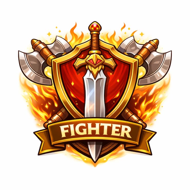 리그 오브 레전드 파이터를 상징하는 이미지 양쪽 도끼와 가운데 검이 꽂혀있다