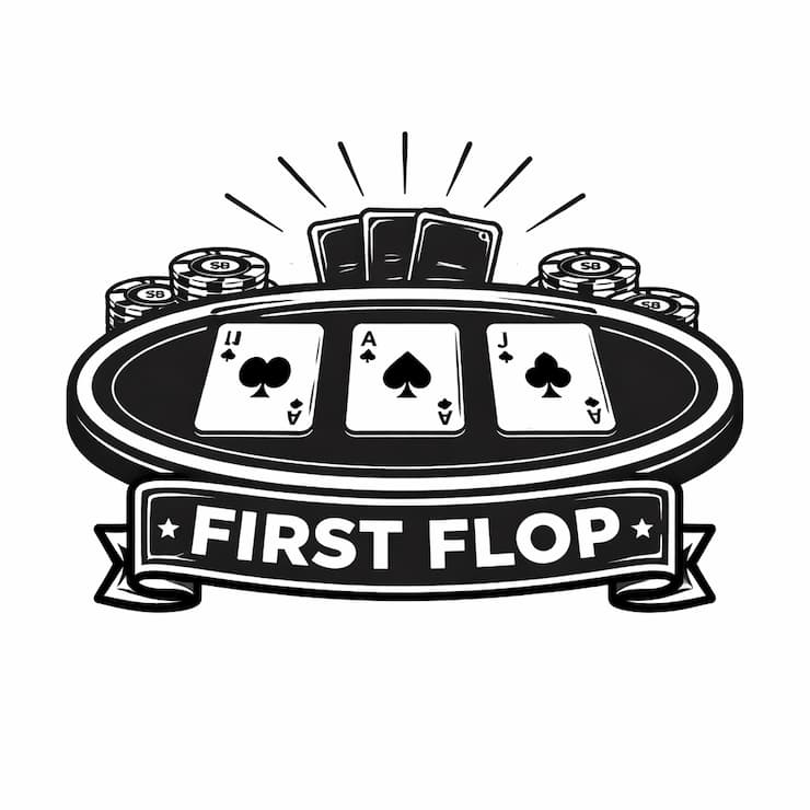 포커 플랍 단계에서 세 장의 커뮤니티 카드가 테이블 중앙에 공개된 모습을 표현한 흑백 아이콘