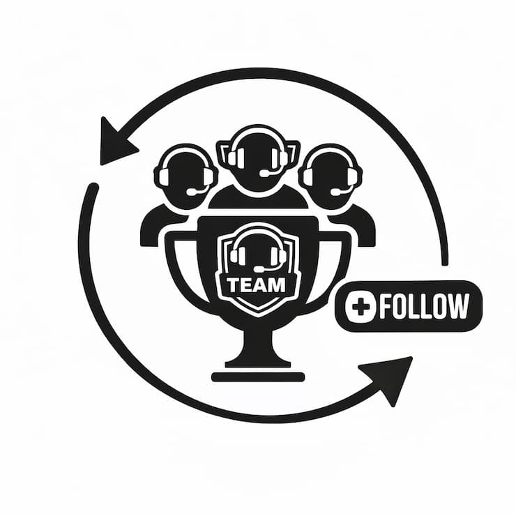 e스포츠 팀과 선수 조직을 팔로우하는 모습을 표현한 흑백 아이콘