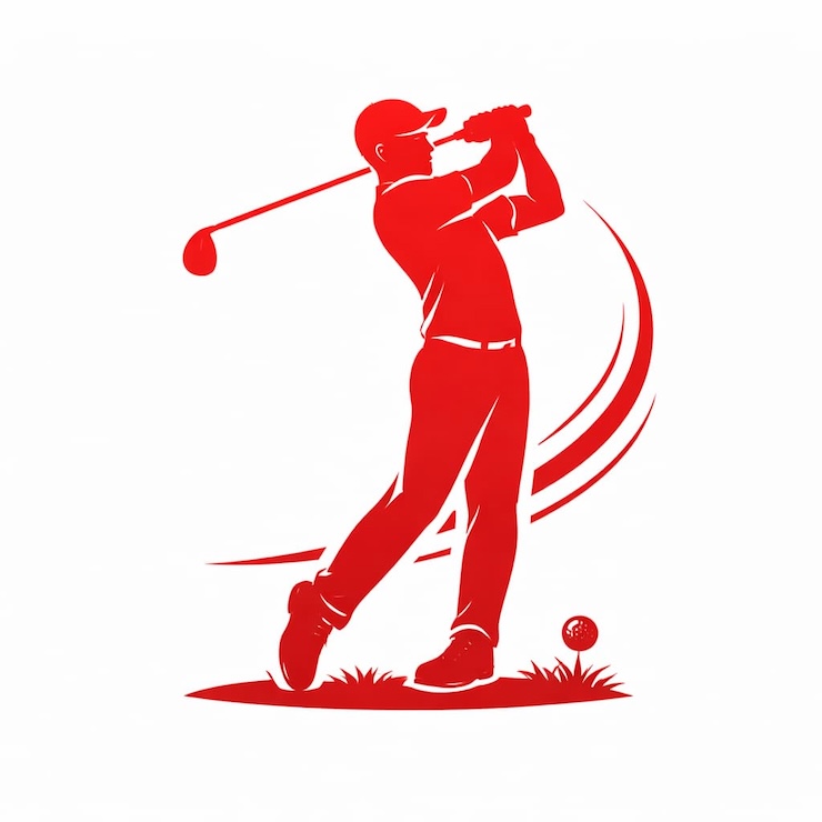 골프선수가 골프채로 스윙하는 모습 하단에 골프공이 배치되어있음
