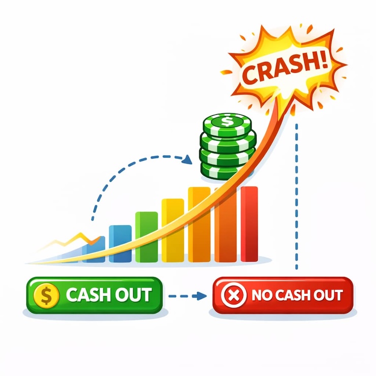 해시게임 그래프가 크래시되어 캐시아웃이 불가한 상태를 설명하는 이미지