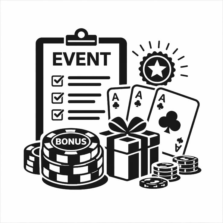 포커 이벤트와 미션 완료 보상을 나타내는 아이콘 이미지