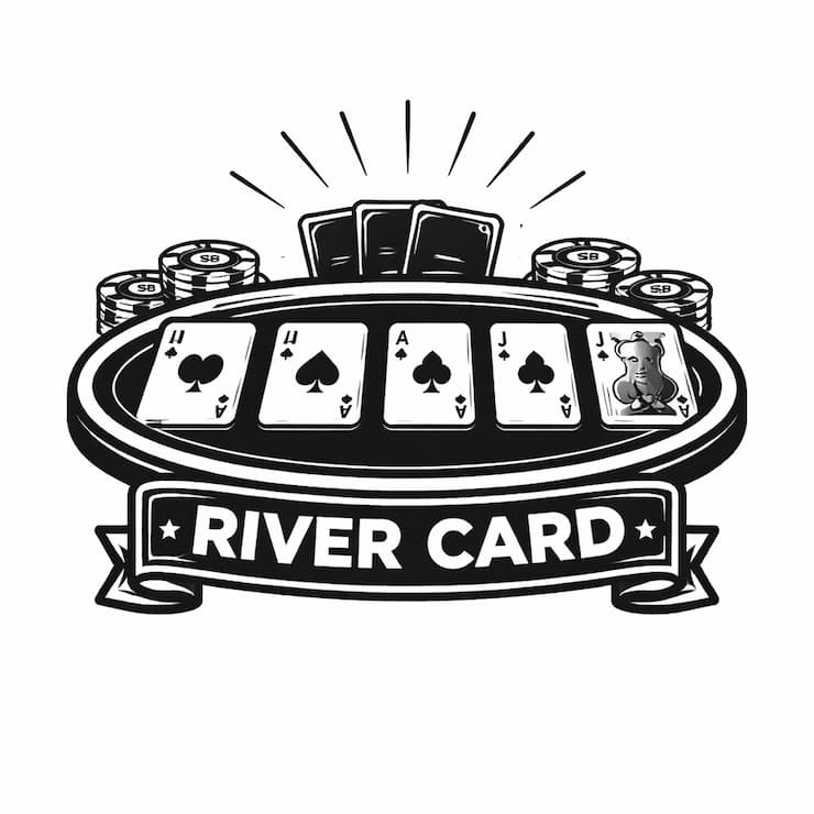 포커 리버 단계에서 다섯 장의 커뮤니티 카드가 모두 공개된 테이블을 표현한 흑백 아이콘