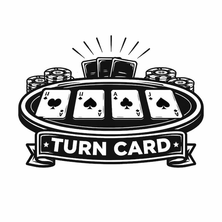 포커 턴 단계에서 네 번째 커뮤니티 카드가 추가로 공개된 상황을 나타낸 흑백 아이콘