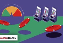 높은 변동성 슬롯과 낮은 변동성, 나에게 맞는 슬롯 게임 찾기 카지노 슬롯 변동성을 상징하는 일러스트로, 색상 게이지와 슬롯머신 3대, 빨간 칩이 배치된 그래픽 이미지