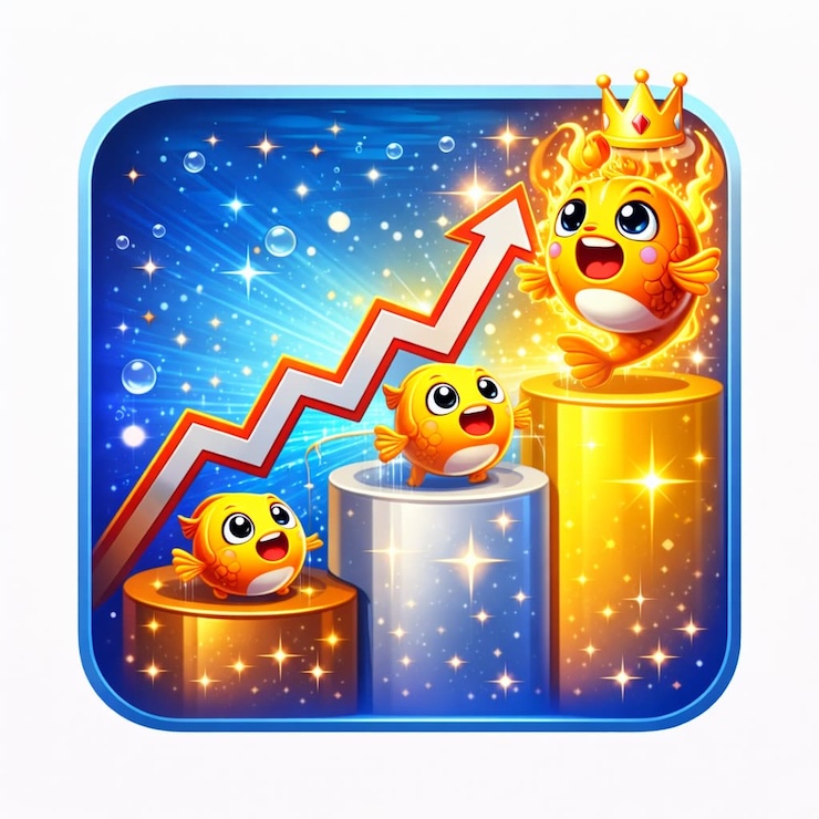 단계가 올라갈수록 더 강해지는 물고기를 표현한 아이콘