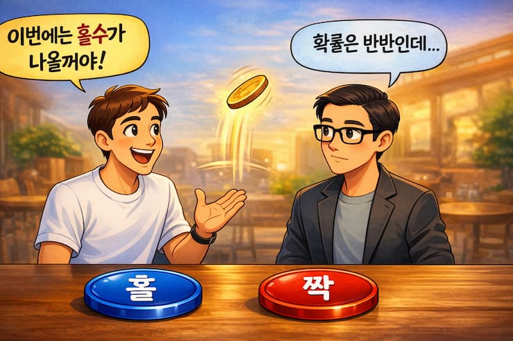 두 남자가 다음에 나올 홀수 짝수를 두고 설전을 펼치고 있다