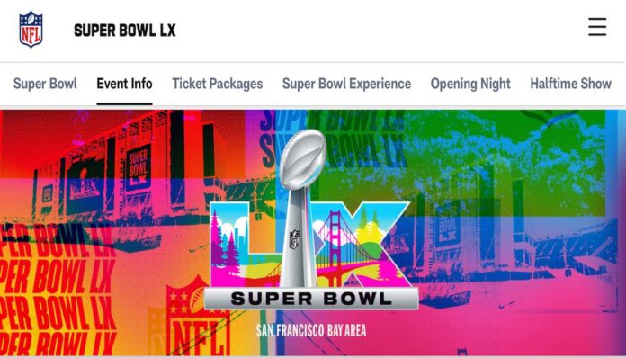 슈퍼볼 2026년 2월 열리는 슈퍼볼 LX 화려한 그래픽의 로고가 돋보인다