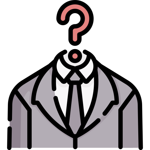 양복을 입은 사람 머리에 떠있는 물음표. 익명성을 의미한다