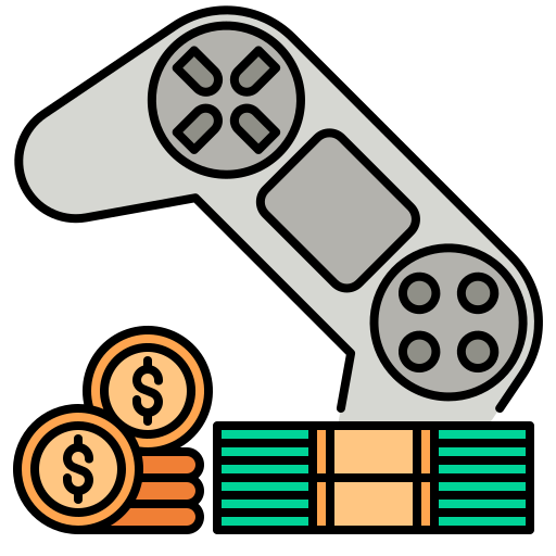 조이 스틱과 현금 아이콘