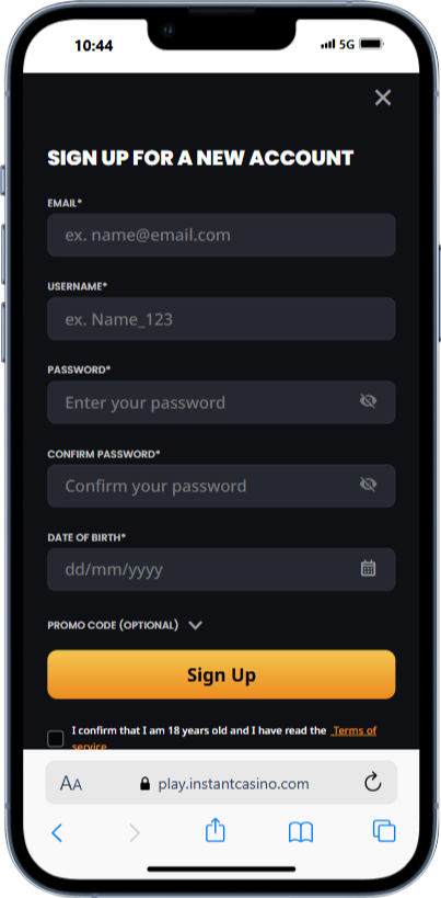 Registratieformulier Instant Casino