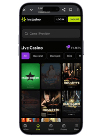 Instasino live casino mobiele weergave