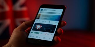 telefoon met gokreclames op social media