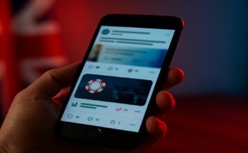 telefoon met gokreclames op social media