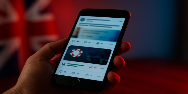 telefoon met gokreclames op social media