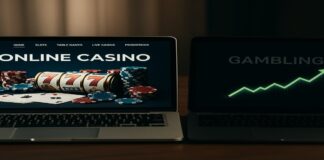online casino op een laptop en grafiek met stijgende lijn ernaast