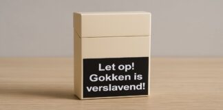 waarschuwingslabel voor online gokken op een sigarettenpakje