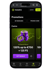 Overzicht van Instasino met actuele casino free spins no deposit acties