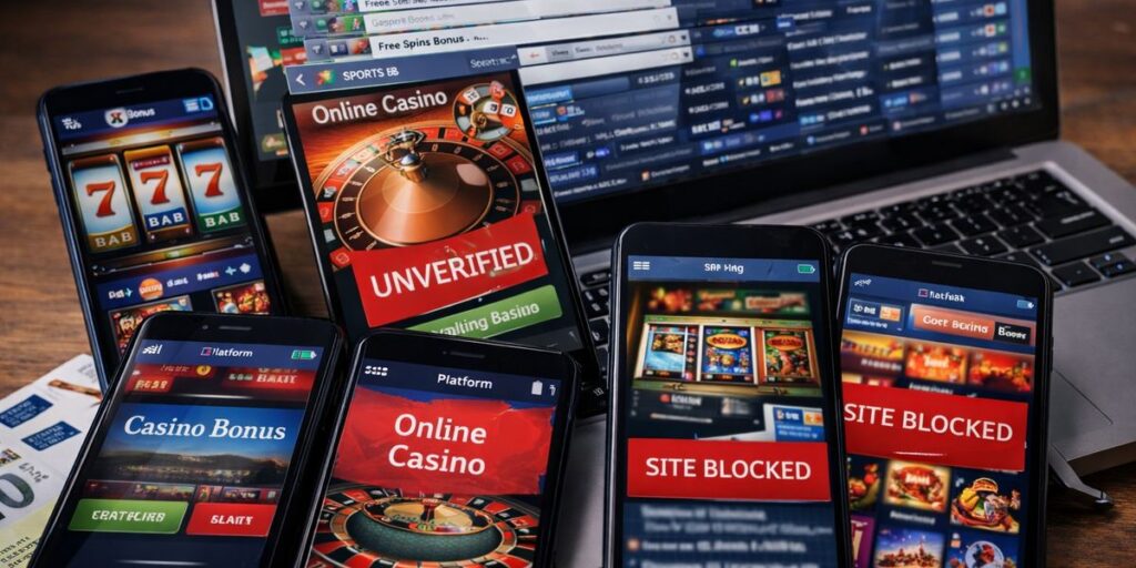 smartphones en laptop met groeiend aantal illegale casino's