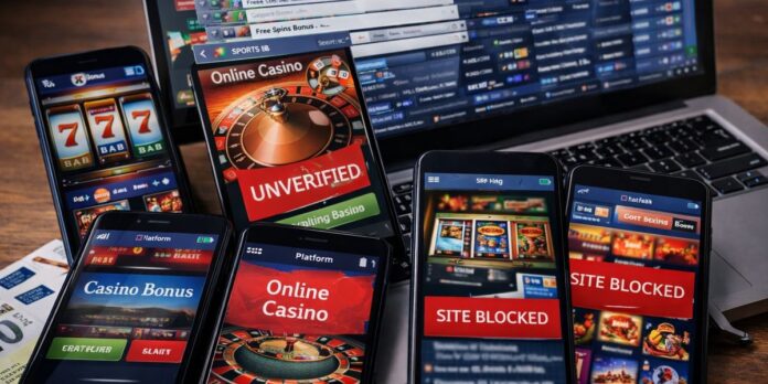 smartphones en laptop met groeiend aantal illegale casino's