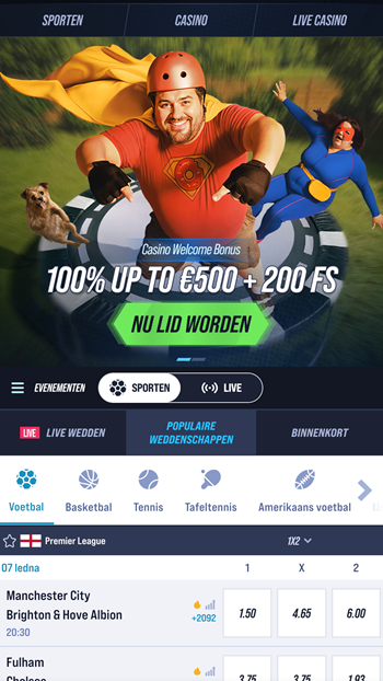 de in het oog springende welkomstpagina van Vegas Hero