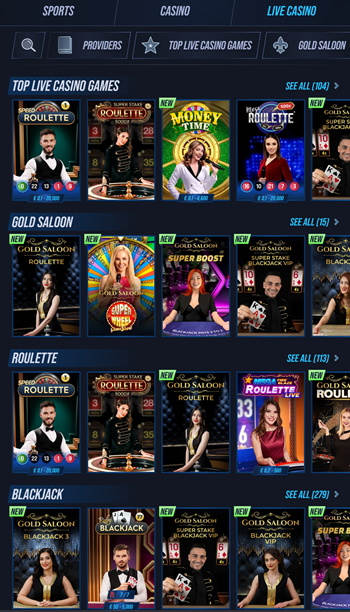 een greep uit de collectie games in het live casino van Vegas Hero