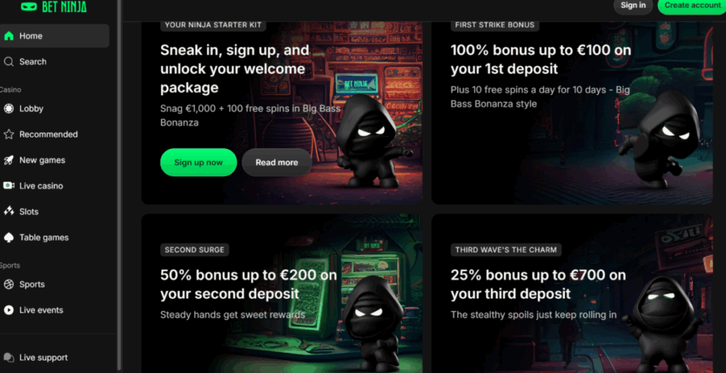 Betninja bonuspakket met 3 delige structuur