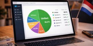 Unibet blijft marktleider Nederland, TOTO en Bet365 volgen diagram met marktaandeel Unibet in NL gokmarkt