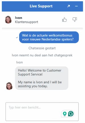 Live chat met de Millioner klantenservice