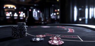 Ett pokerbord med marker inne i ett casino