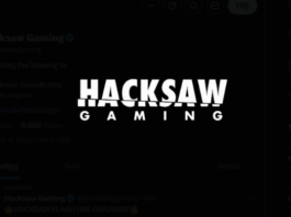 Logotyp för Hacksaw Gaming i vitt på svart bakgrund.