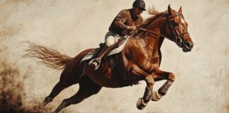 Man sitter på en häst som galopperar