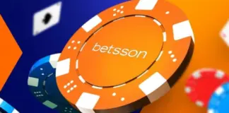 Färgglada spelmarker med texten "betsson" på en orange marker.