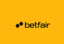 Betfairs logotyp med svart text och två pilar på gul bakgrund.