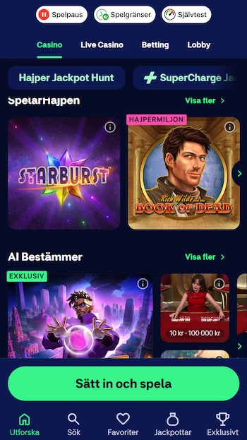 Hajper casino i mobilen