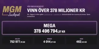 Jackpotnivåer hos MGM med Mega-jackpot på över 378 miljoner kronor.