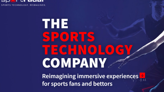 Basketspelare och text om Sportradar som utvecklar teknik för sport och spelupplevelser.