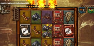 Slotspel medeltidstema med symboler som galge, dödskalle och bomber i rutig layout.