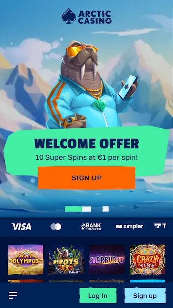 Arctic Casino hemsida från mobil