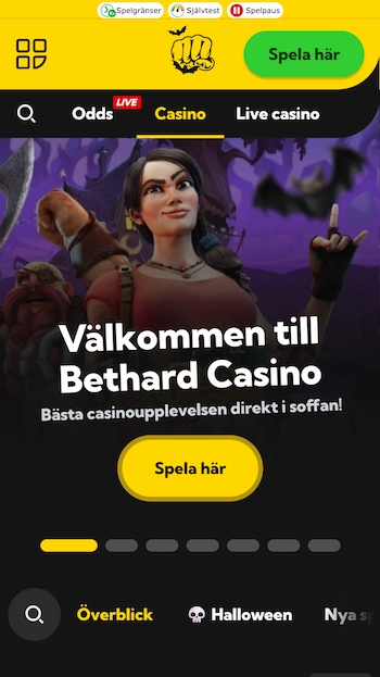 Bethard hemsida från mobil