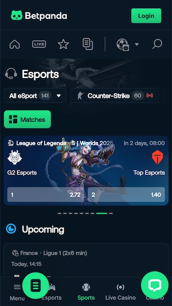 Betpanda esport odds