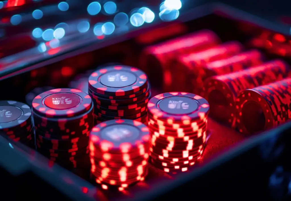 Digitala spelmarker i en låda för casino bonusar online