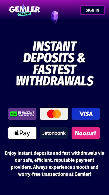 Gemler Casino betalningsmetoder och snabba uttag