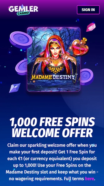 Gemler Casino free spins välkomstbonus