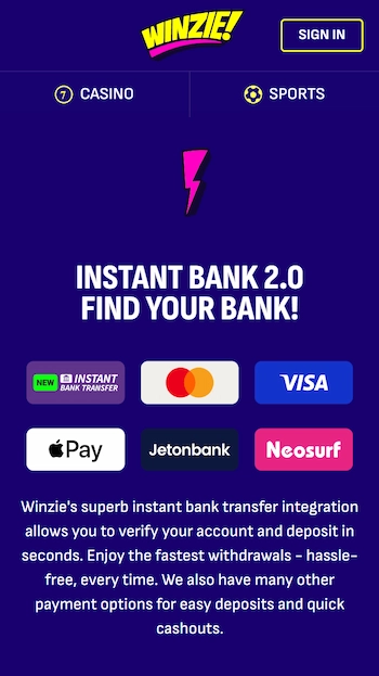 Winzie Casino betalningsmetoder