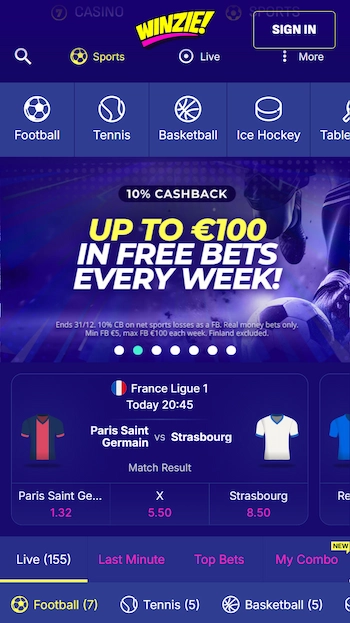 Winzie Casino betting och free bets