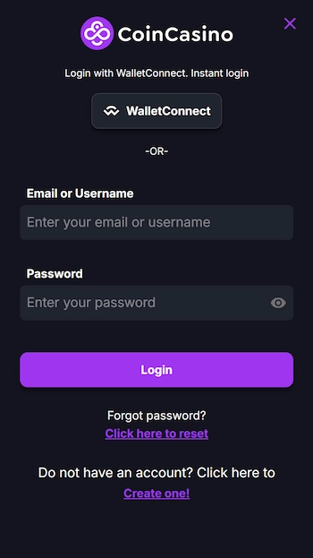 CoinCasino login sida