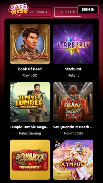 Populära slots på Dice Wice casino