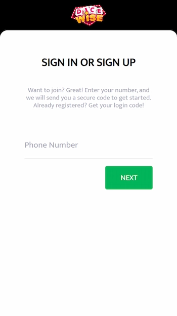 Logga in på Dice Wice med mobilen