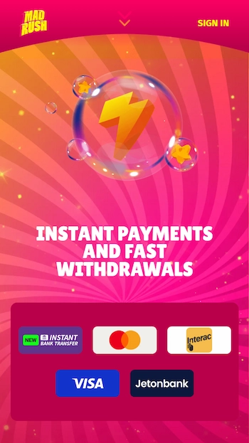 Mad Rush betalningsmetoder för snabba uttag